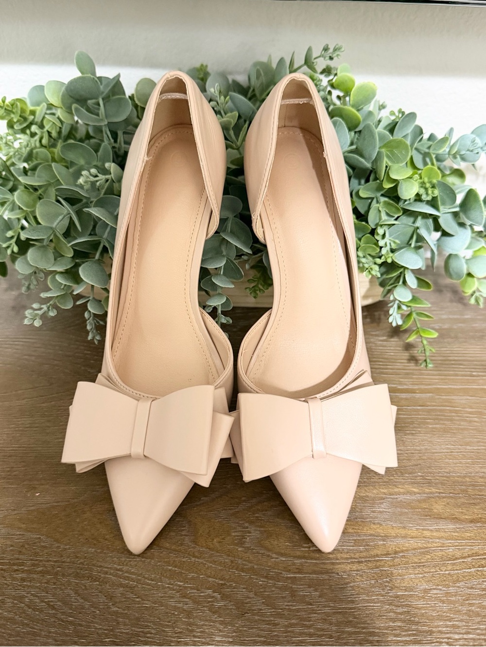 Pointed Bow Pumps in Nude Pink - Women's Dress Heels - Picture 2 of 5